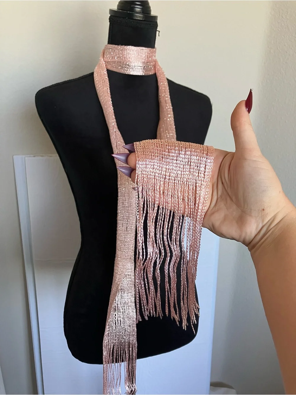 Metallic Rose Gold Knit Scarf Tie - Women's Accessory